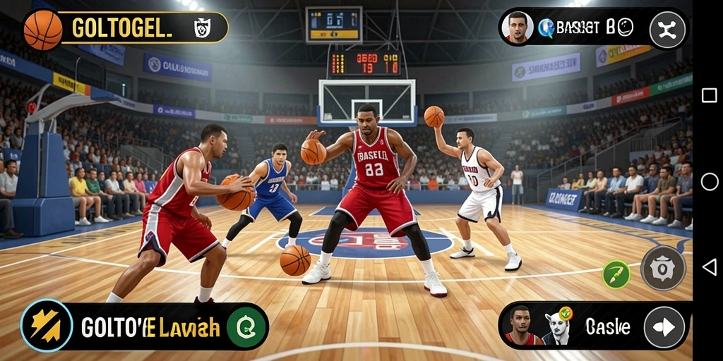 Antarmuka GOLTOGEL menampilkan aksi basket yang seru dan interaktif.