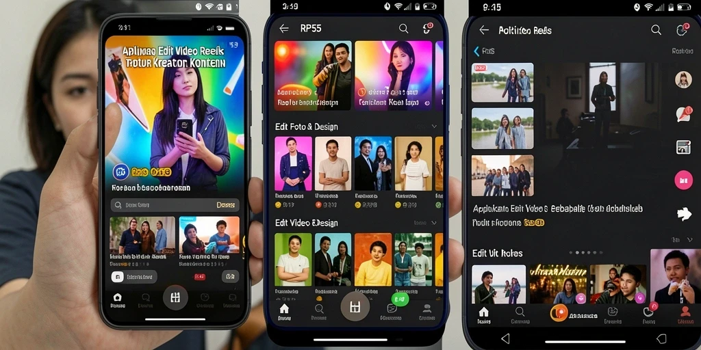 Antarmuka pengguna RP55 untuk edit video reels yang modern dan intuitif.