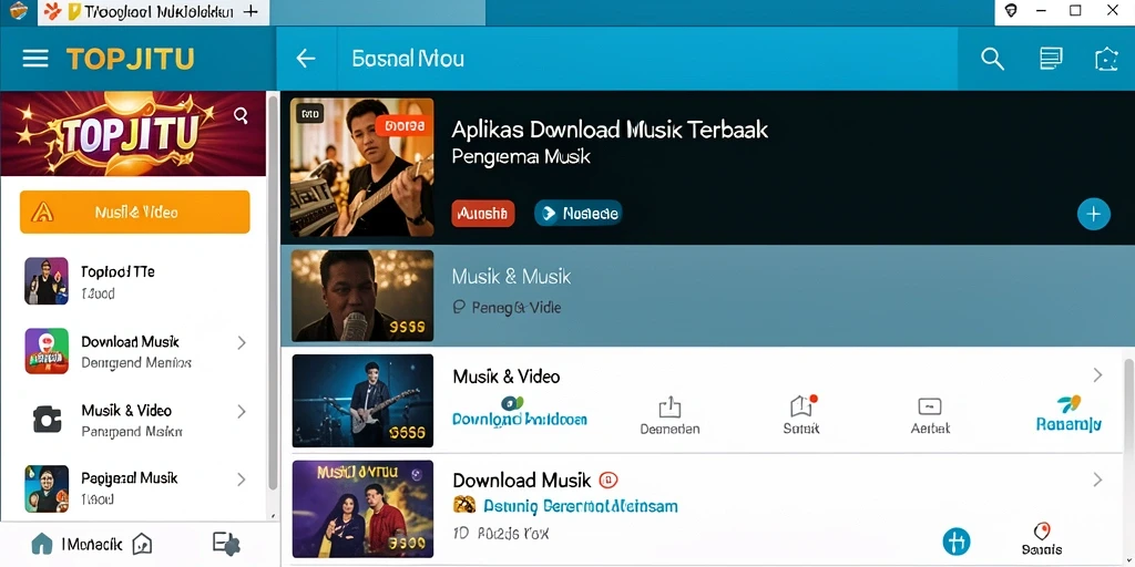 Antarmuka aplikasi TOPJITU untuk unduhan musik yang mudah dan cepat.