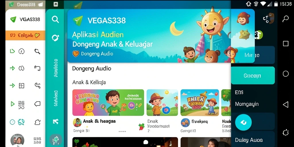 Tampilan antarmuka aplikasi VEGAS338 dengan koleksi dongeng audio yang menarik.